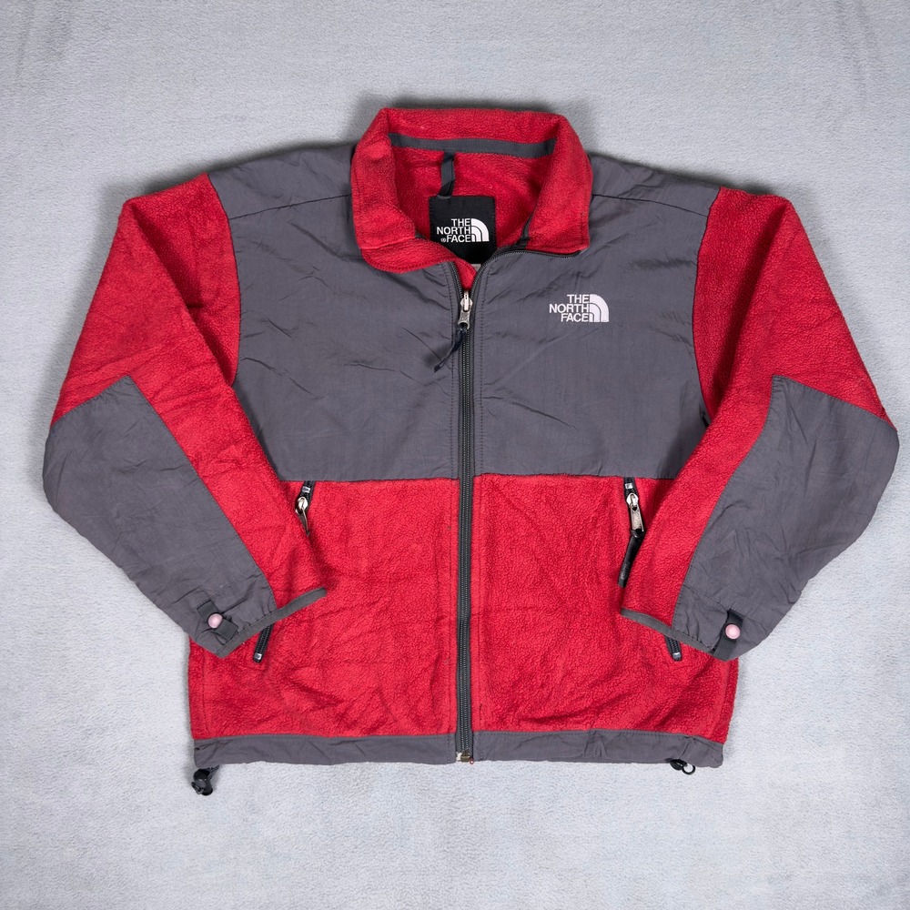 The North Face Denali Fleece Jacket Boys M Red Grey Colorblock Full Zip Youth